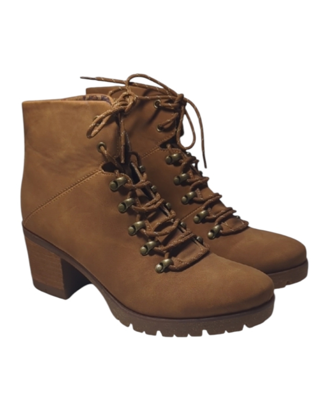 Korks Brown Lace-Up Chunky Heel Ankle Boots Size 9.5